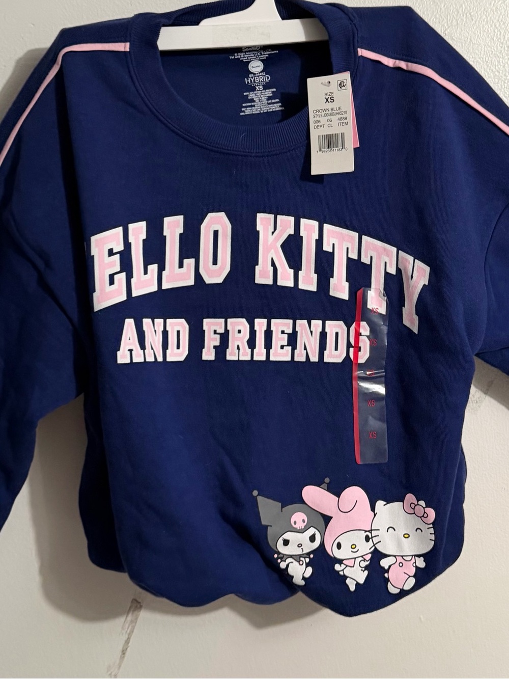 Hello Kitty Navy Sweatshirt with Pink Trim and Characters - XS
